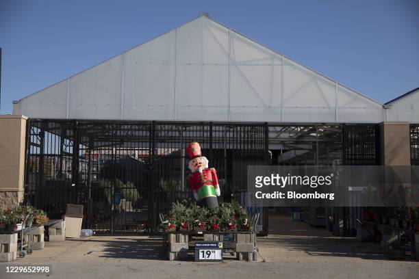 Nutcracker decoration outside a Lowe's store in Orland Park, Illinois, U.S., on Monday, Nov. 16, 2020. Lowe's Cos Inc. Is scheduled to release...