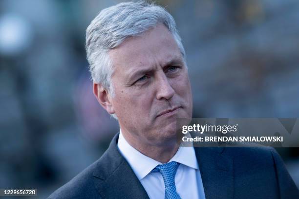 National Security Advisor Robert O'Brien makes a statement about US troop withdrawals to the press outside the West Wing of the White House November...