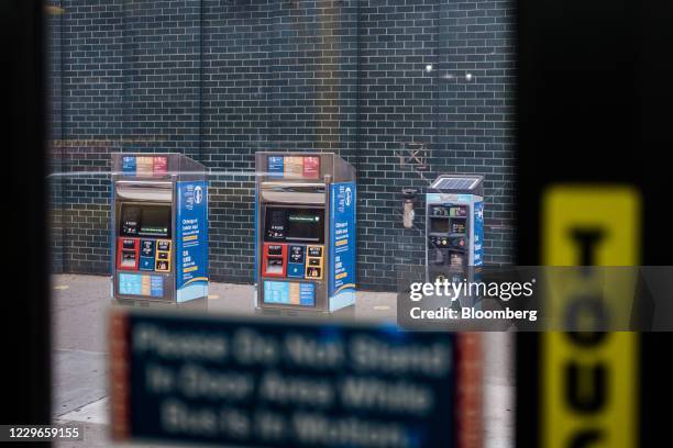 Special Bus Service ticket booths near a stop in New York, U.S., on Tuesday, Nov. 17, 2020. New York's Metropolitan Transportation Authority needs...