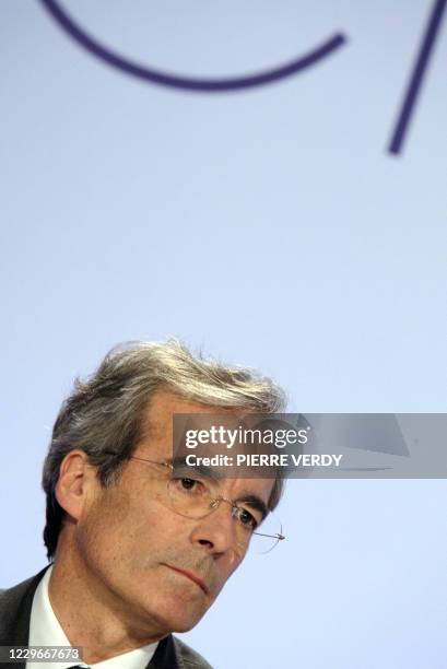 Le président de l'UIMM, Frédéric Saint-Geours s'exprime lors d'une conférence de presse, à l'issue de la convention nationale du patronat de la...