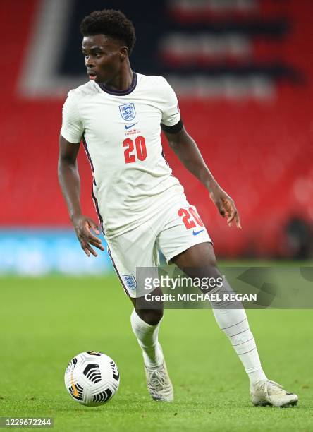 England's defender Bukayo Saka during the UEFA Nations League group A2 football match between England and Iceland at Wembley stadium in north London...