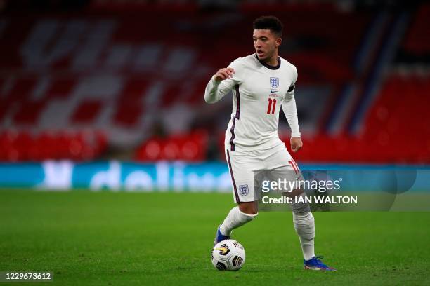 England's midfielder Jadon Sancho on the ball during the UEFA Nations League group A2 football match between England and Iceland at Wembley stadium...