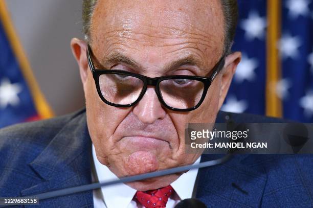Trump's personal lawyer Rudy Giuliani speaks during a press conference at the Republican National Committee headquarters in Washington, DC, on...