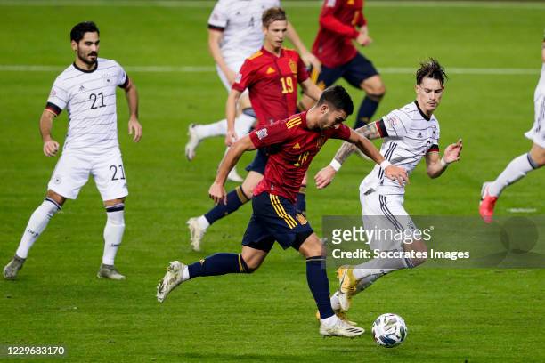 Ferran Torres of Spain, Robin Koch of Germany during the UEFA Nations league match between Spain v Germany at the la Cartuja Stadium on November 17,...