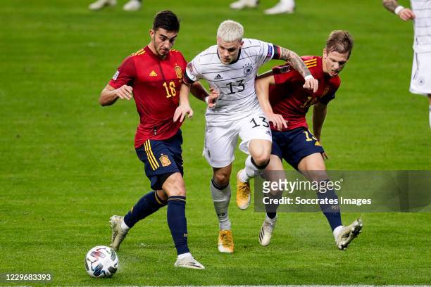Ferran Torres of Spain, Philipp Max of Germany, Dani Olmo of Spain during the UEFA Nations league match between Spain v Germany at the la Cartuja...
