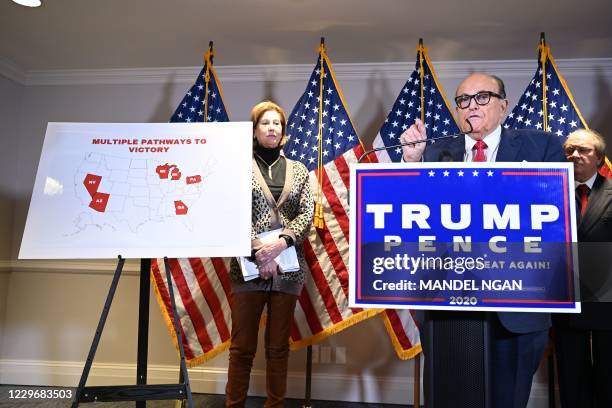 Trump's personal lawyer Rudy Giuliani speaks during a press conference at the Republican National Committee headquarters in Washington, DC, on...