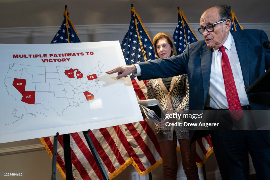 Rudy Giuliani And Trump Legal Advisor Hold Press Conference At RNC HQ