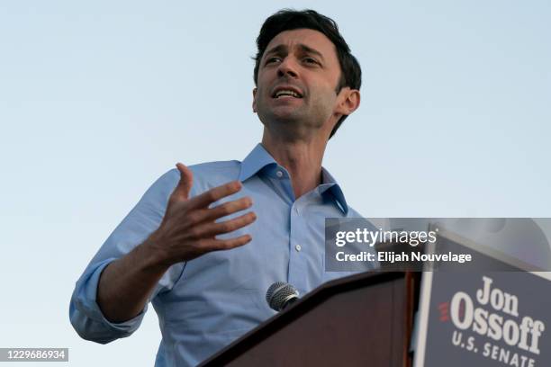 Democratic U.S. Senate candidate Jon Ossoff speaks at a campaign event on November 19, 2020 in Jonesboro, Georgia. Democratic U.S. Senate candidates...