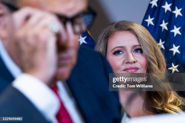 Rudolph Giuliani and Jenna Ellis, attorneys for President Donald Trump, conduct a news conference at the Republican National Committee on lawsuits...