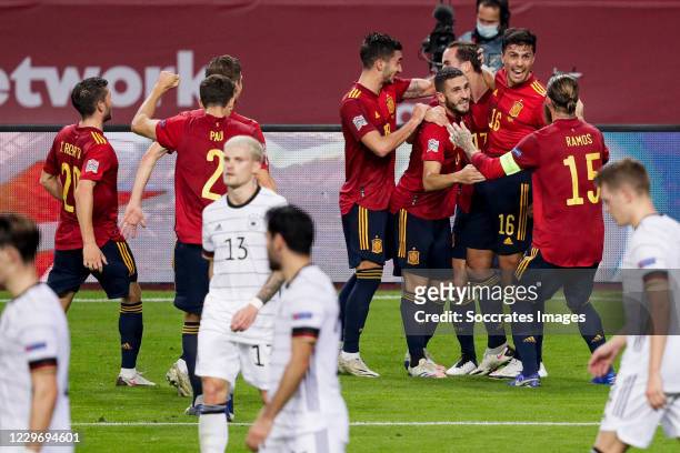 Ferran Torres of Spain, Koke of Spain, Fabian Ruiz of Spain, Rodri of Spain, Sergio Ramos of Spain celebrates goal 3-0 during the UEFA Nations league...