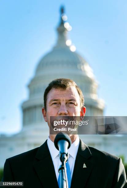 Architect of the Capitol J. Brett Blanton delivers remarks as he accepts the 2020 U.S. Capitol Christmas Tree, on the grounds of the U.S. Capitol on...