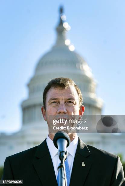 Brett Blanton, architect of the Capitol, speaks during the Christmas tree arrival ceremony at the U.S. Capitol, in Washington, D.C., U.S., on Friday,...