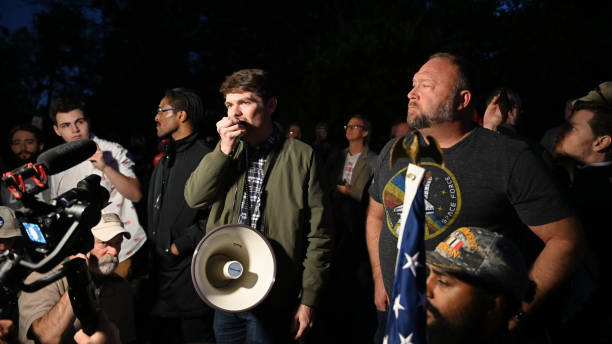 Nick Fuentes, Alex Jones, Ali Alexander during a 'Stop the Steal,' Far-Right Rallies leaders, broadcaster rally at the Governor's Mansion in Georgia...