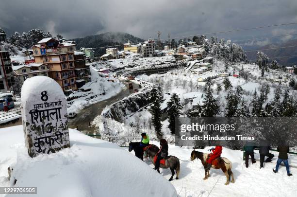 View after a fresh spell of snowfall at Kufri, on November 20, 2020 in Shimla, India.