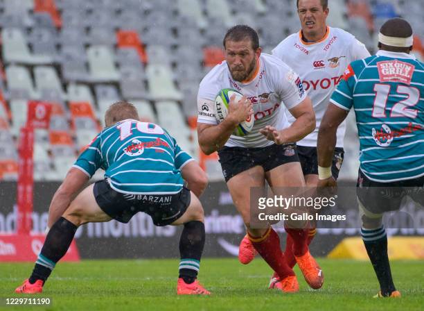 Frans Steyn of Toyota Cheetahs and Tinus de Beer of Tafel Lager Griquas during the Super Rugby Unlocked match between Toyota Cheetahs and Tafel Lager...