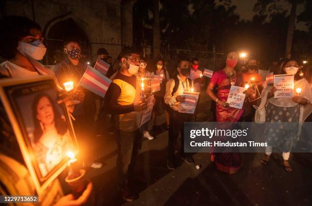 Members of LGBTQ community participate in a candlelight vigil on The Transgender Day of Remembrance at JM road, on November 20, 2020 in Pune, India....