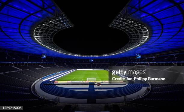 General overview in the empty Olympiastadion before the Bundesliga match between Hertha BSC and Borussia Dortmund at Olympiastadion on November 21,...