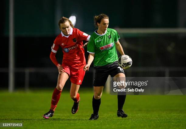 Dublin , Ireland - 21 November 2020; Karen Duggan of Peamount United in action against Rebecca Cooke of Shelbourne during the Women's National League...