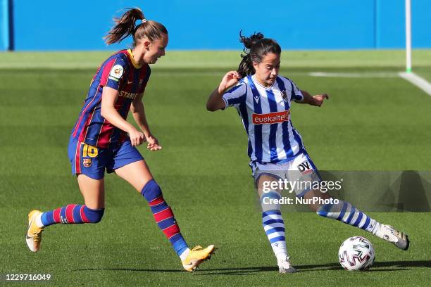 Caroline Graham Hansen and Nuria Rodriguez during the match between FC Barcelona and Real Sociedad, corresponding to the week 9 of the spanish...