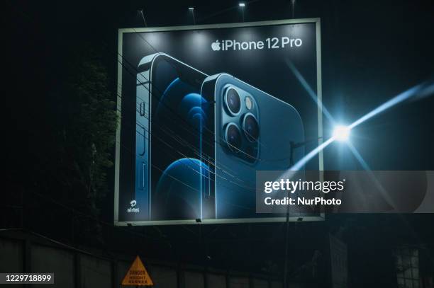 View of the advertising of the new iPhone 12 Pro in Kolkata, India, on November 21, 2020.