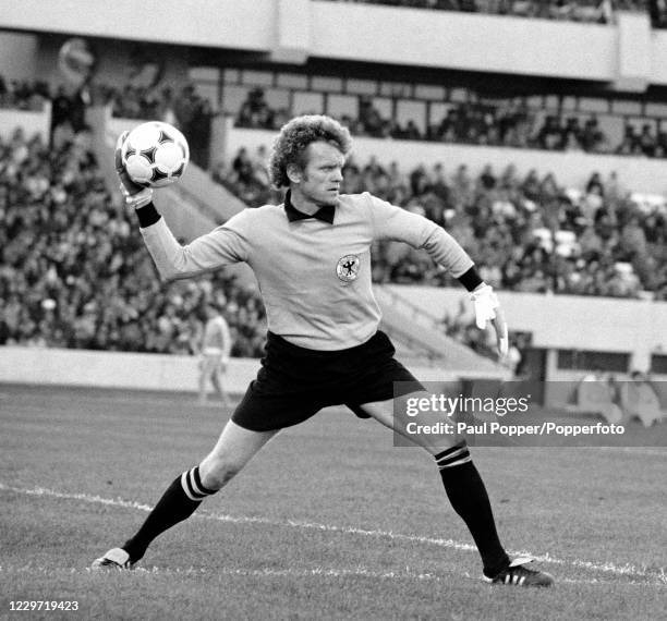 West Germany goalkeeper Sepp Maier in action during the FIFA World Cup Group A match between the Netherlands and West Germany at the Estadio Chateau...