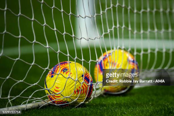Official Premier League Nike yellow winter high vis match balls during the Premier League match between Manchester United and West Bromwich Albion at...