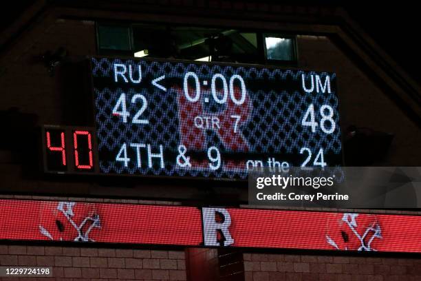 The final score between the Rutgers Scarlet Knights and the Michigan Wolverines at SHI Stadium on November 21, 2020 in Piscataway, New Jersey....