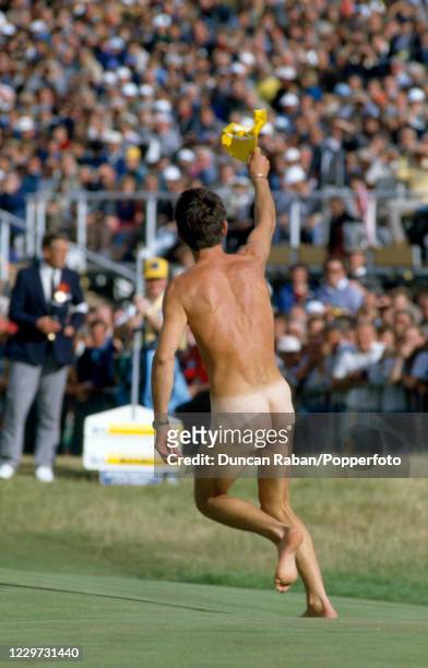 Streaker running onto the 18th green during The British Open Golf Championship at Royal St George's Golf Club in Sandwich, England, circa July, 1985.