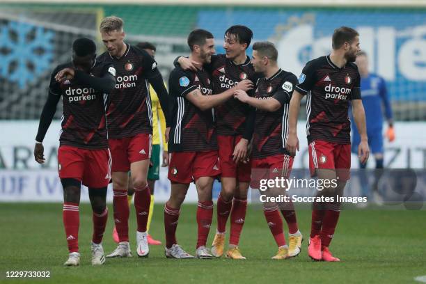 Marcos Senesi of Feyenoord celebrates 1-1 with Nicolai Jorgensen of Feyenoord, Steven Berghuis of Feyenoord, Bart Nieuwkoop of Feyenoord, Bryan...