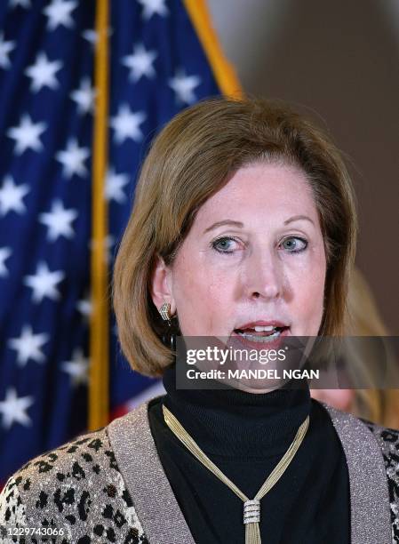 November 19, 2020 photo shows Sidney Powell speaking during a press conference at the Republican National Committee headquarters in Washington, DC. -...