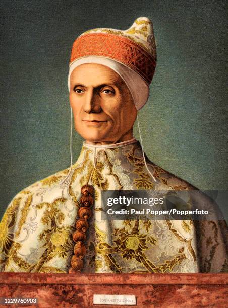 Portrait of the Doge Leonardo Leonardo by the Italian artist Giovanni Bellini, exhibited in London, one of a series of Oilette postcards published by...