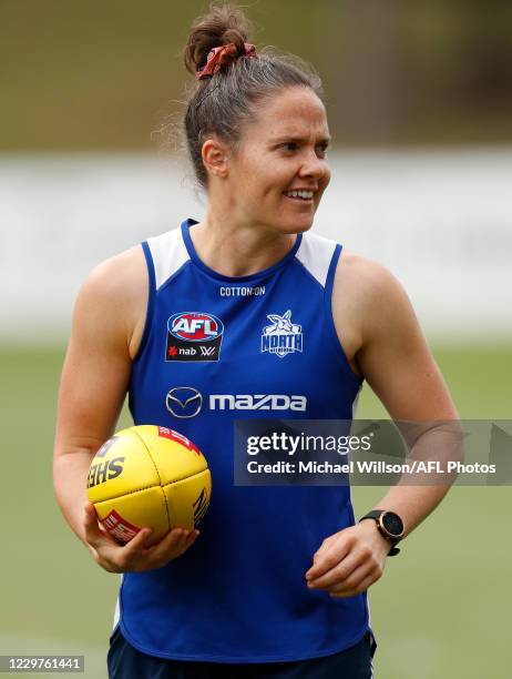 Emma Kearney of the Kangaroos in action during the North Melbourne Kangaroos AFLW training session at Arden Street on November 24, 2020 in Melbourne,...
