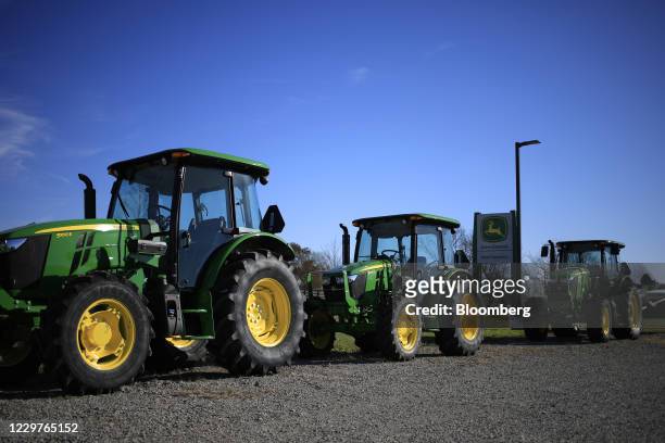Deere & Co. Tractors for sale at a John Deere dealership in Shelbyville, Kentucky, U.S., on Thursday, Nov. 19, 2020. Deere & Co. Is scheduled to...