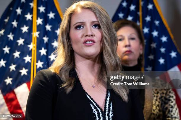 Jenna Ellis and Sidney Powell, right, attorneys for President Donald Trump, conduct a news conference at the Republican National Committee on...