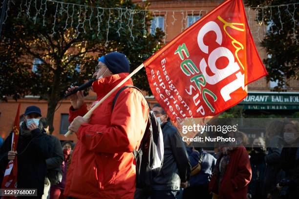 An unionist speaks during the gathering about the limitation of academic freedoms. University professors, students and reseachers gathered to protest...