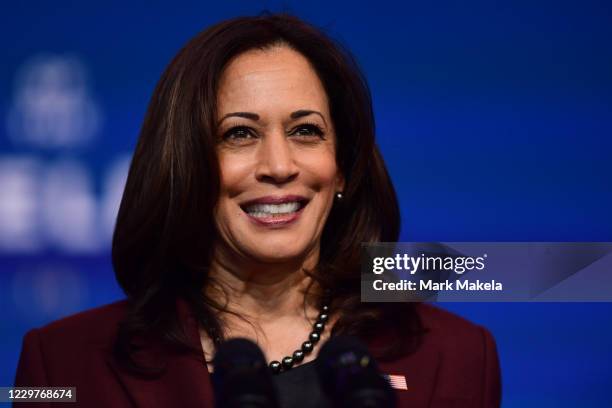 Vice President-elect Kamala Harris speaks after President-elect Joe Biden introduced key foreign policy and national security nominees and...