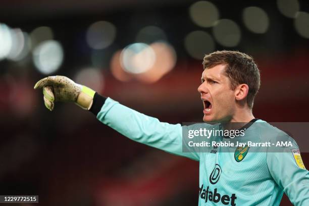 Michael McGovern of Norwich City during the Sky Bet Championship match between Stoke City and Norwich City at Bet365 Stadium on November 24, 2020 in...
