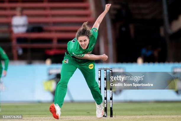 Nat Sciver of the Melbourne Stars bowls during the Women's Big Bash League semi final cricket match between Melbourne Stars and Perth Scorchers on...