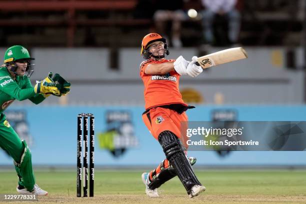 Nicole Bolton of the Perth Scorchers hits four runs during the Women's Big Bash League semi final cricket match between Melbourne Stars and Perth...