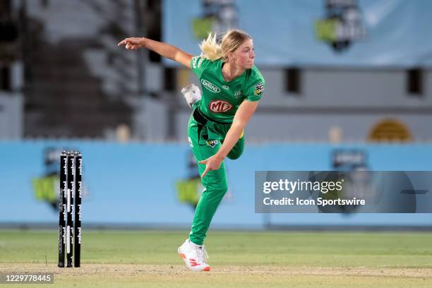 Sophie Day of the Melbourne Stars bowls during the Women's Big Bash League semi final cricket match between Melbourne Stars and Perth Scorchers on...