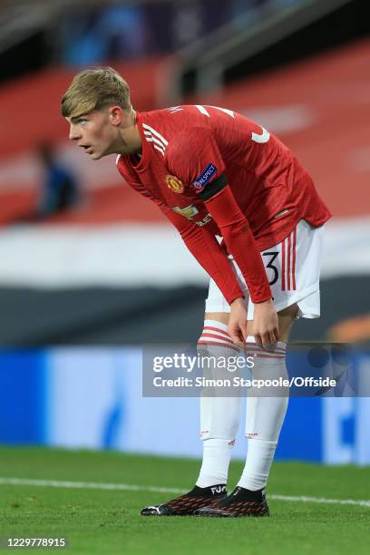 Brandon Williams of Man Utd pulls his socks up during the UEFA Champions League Group H stage match between Manchester United and Istanbul Basaksehir...