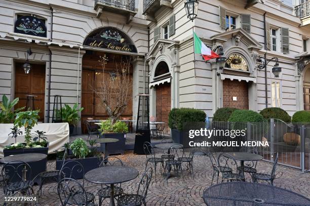 Picture taken on on November 17, 2020 shows a general view of the restaurant "Del Cambio in Turin, during the COVID-19 pandemic caused by the novel...