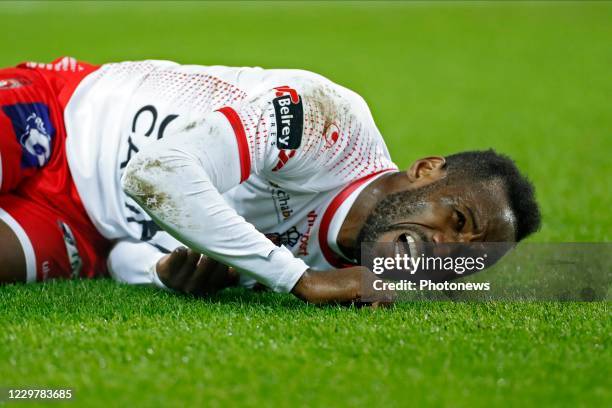 Fabrice Olinga forward of Mouscron during the Jupiler Pro League match between Cercle Brugge and Excel Mouscron on november 25, 2020 in Brugge,...