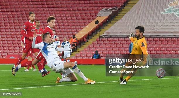 Atalanta's Josip Ilicic scores his teams opening goal during the UEFA Champions League Group D stage match between Liverpool FC and Atalanta BC at...