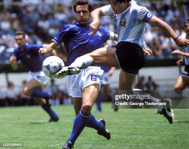 World Cup: Argentina Diego Maradona in action during First Round action against Italy during a match at Estadio Cuauhtemoc. Puebla, Mexico 6/5/1986...