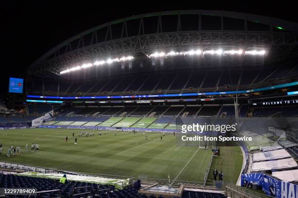 Look at the newly branded Lumen Field during a MLS Cup Playoff match between the Seattle Sounders and LAFC on November 24 at Lumen Field in Seattle,...