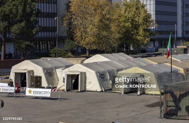 The Army field hospital mounted in Cosenza, to cope with the covid emergency in Calabria, southern Italy, where hospitals are collapsing due to too...