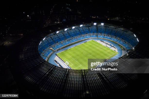 The 'San Paolo' Stadium - in Naples - is illuminated for Maradona as a sign of homage to Diego, the great champion who lead the Naples soccer team...