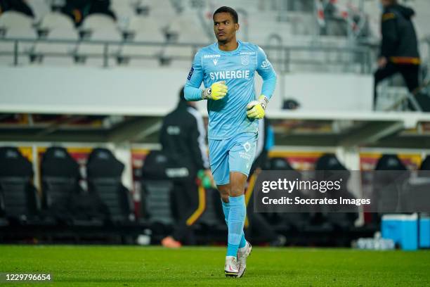 Alban Lafont of Nantes during the French League 1 match between RC Lens v Nantes at the Stade Bollaert-Delelis on November 25, 2020 in Lens France