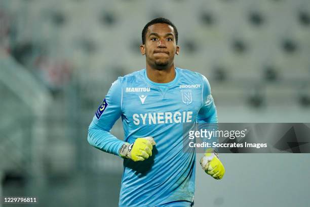 Alban Lafont of Nantes during the French League 1 match between RC Lens v Nantes at the Stade Bollaert-Delelis on November 25, 2020 in Lens France